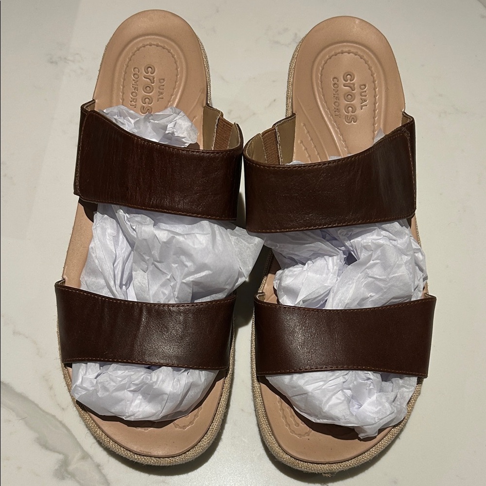 CROCS Women’s Dark Brown Dual Strap Slide Sandals